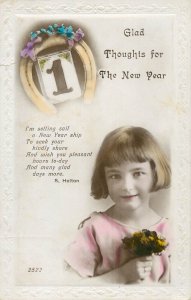 Children portraits & scenes girl dress rose flower bouquet New Year horseshoe