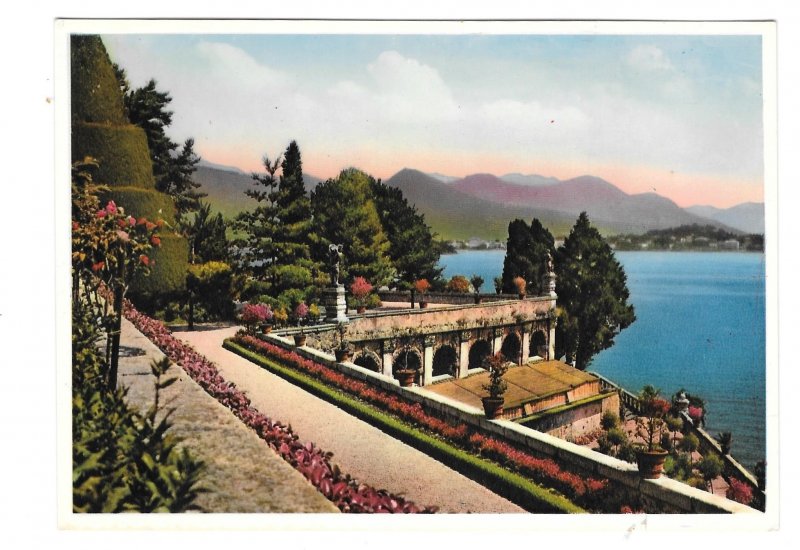 Italy Lago Maggiore Isola Bella Giardini Grand Garden Glossy Chrome Postcard 4X6