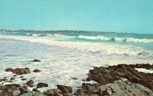 Postcard York Beach The Morning Alter Turbulent Surf Rolling On Long Sands Maine