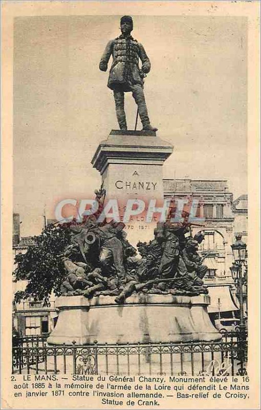 Old Postcard Le Mans Statue of General Chanzy high monument Aug. 16, 1885 Army