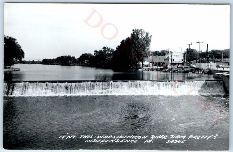 c1950s Independence, IA RPPC Wapsipinicon River Dam Farmer's Supply Store A105