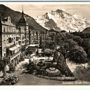 c1910s Interlaken, Switzerland Birds Eye SHARP RPPC Hotels Viktoria Photo A150