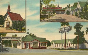 Linen Roadside Multi-View Postcard English Village Motor Hotel, El Centro CA