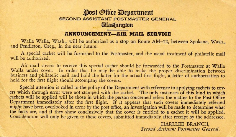 Post Office Dept., Second Ass't Postmaster General. Air Mail Service, 1937