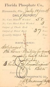 Florida phosphate company Hernando, Florida, USA Postal Cards, Late 1800's 1894 