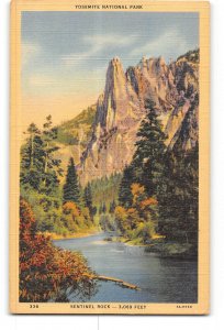 Yosemite National Park California CA Postcard 1930-1950 Sentinel Rock
