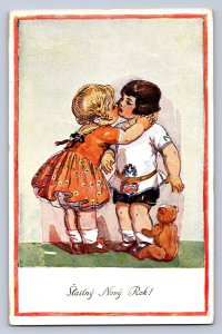 J98/ Teddy Bear Interesting Postcard c1910 Children Kiss 296