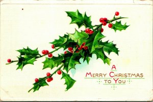 Holly Baugh Branch A Merry Christmas To You Embossed UNP DB Postcard B2
