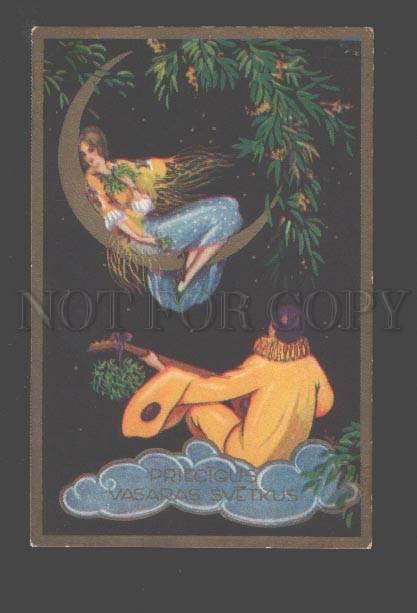 089803 PIERROT & BELLE on MOON vintage ART DECO PC