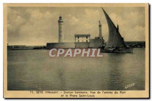 Old Postcard SETE Seaside resort of the port's entrance to Lighthouse View an...