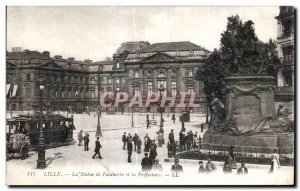 Old Postcard Lille Statue of Faidherbe and Tramway Prefecture