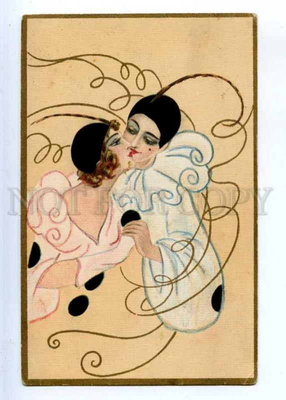 226833 Lovers PIERROT by CHIOSTRI vintage ART DECO postcard