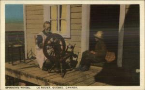 Crafts Woman at Spinning Wheel Le Rouet Quebec Postcard