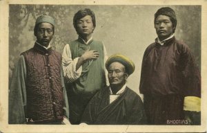 bhutan, Bhutia Group of Native Bhootias Men, Costumes (1922) Postcard