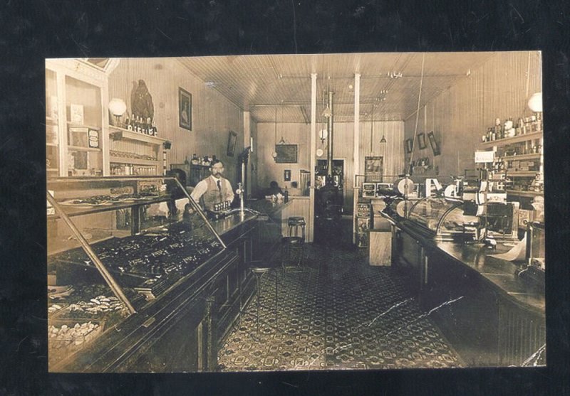 REAL PHOTO NILES IOWA BUTCHER SHOP MEAT MARKET INTERIOR POSTCARDE COPY