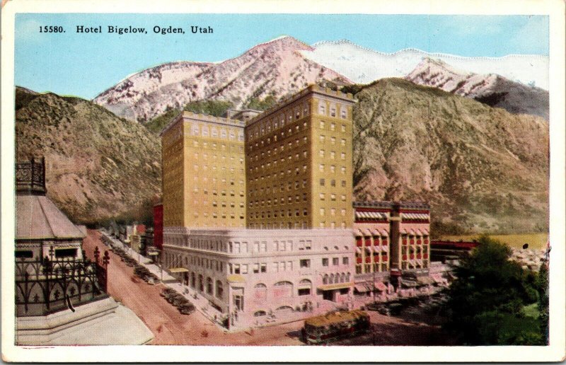 Hotel Bigelow Ogden Utah Postcard WB UNP Mt Ogden See Europe if You Will but...