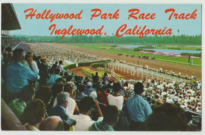 CA Inglewood California horse racing track Hollywood Park 1958 Postcard