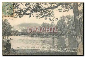 Old Postcard Paris Seine and Mont Valerien view from the Bois de Boulogne Vel...