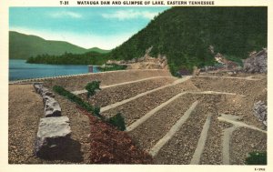 Vintage Postcard Watauga Dam And The Length Of Lake Reservoir Eastern Tennessee