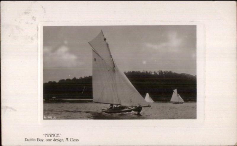 Dublin Bay Sailing Sailboat NANCE A Class c1910 Real Photo Postcard