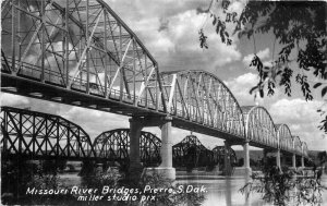 Missouri River Bridges Pierre South Dakota Miller 1950s Photo Postcard 20-14209