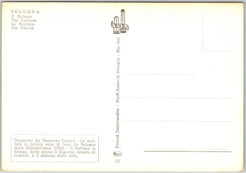Bologna The Neptune Italy Monumental Civic Fountain Statue Postcard