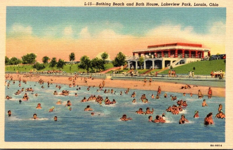 Ohio Lorain Lakeview Park Bathing Beach and Bath House Curteich