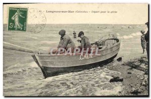 Old Postcard Langrune Sur Mer Departure For Fishing Boat Caen