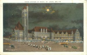 St Louis Missouri MO Union Station at Night White Border Postcard