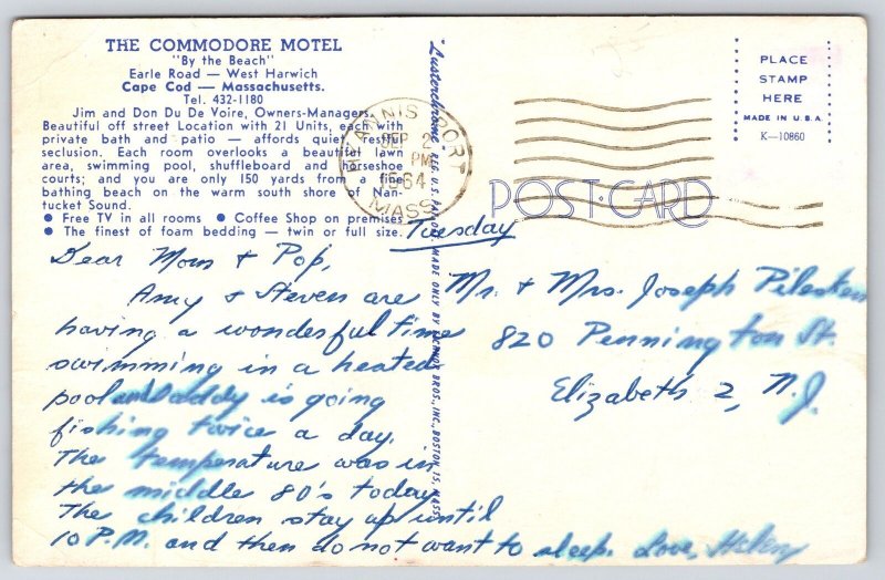 1964 The Commodore Hotel Cape Rod Massachusetts Pool & Grounds Posted Postcard