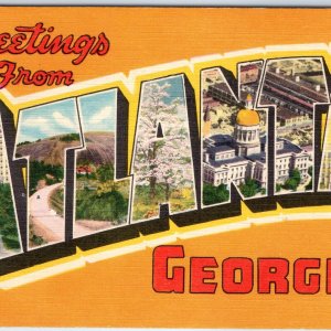 c1940s Atlanta, GA Greetings from Large Letter Linen Multi View Handicapped A292