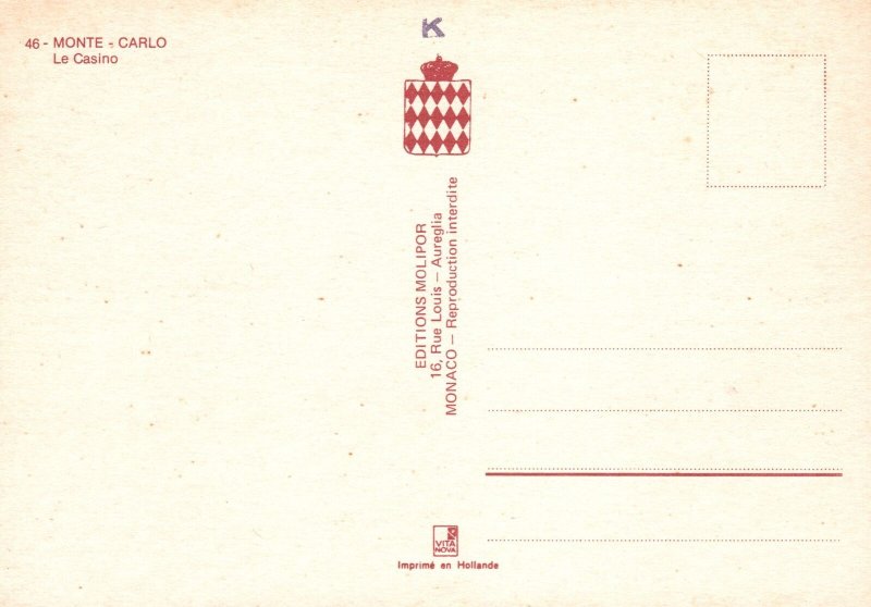 Flowers & Garden Along Le Casino Building Monte Carlo Monaco MC Vintage Postcard