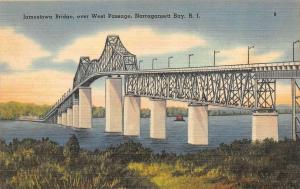 NARRAGANSETT BAY, RI Rhode Island JAMESTOWN BRIDGE~West Passage c1940s Postcard