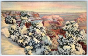 c1940s Grand Canyon AZ Winter Snow Weird Juniper Linen PC Memo from Kingman A272