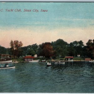 c1910s Sioux City, IA S.C Yacht Club People Boat Water Steam Park Bridge PC A200