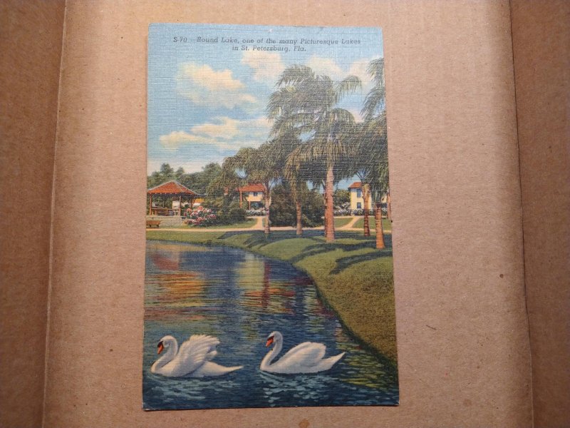 1940's Round Lake, St. Petersburg, Florida Linen Postcard