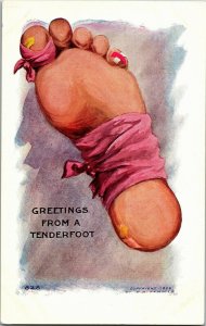 Sore Bandaged Foot, Greetings from a Tenderfoot Embossed Vintage Postcard X05