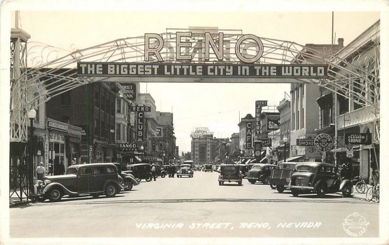 Postcard RPPC Nevada Reno Virginia Automobiles Frasher 23-6144