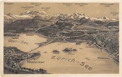 RPPC Zürich, Rapperswil, Ober-See, Switzerland Map ca 1930s Vintage Postcard