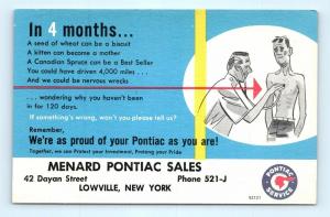 Ad Card Pontiac Auto Service Reminder 4 Months Over Pontiac Sales Lowville NY