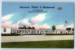 Pleasant Hill North Carolina NC Postcard Warren's Motel & Restaurant Vintage