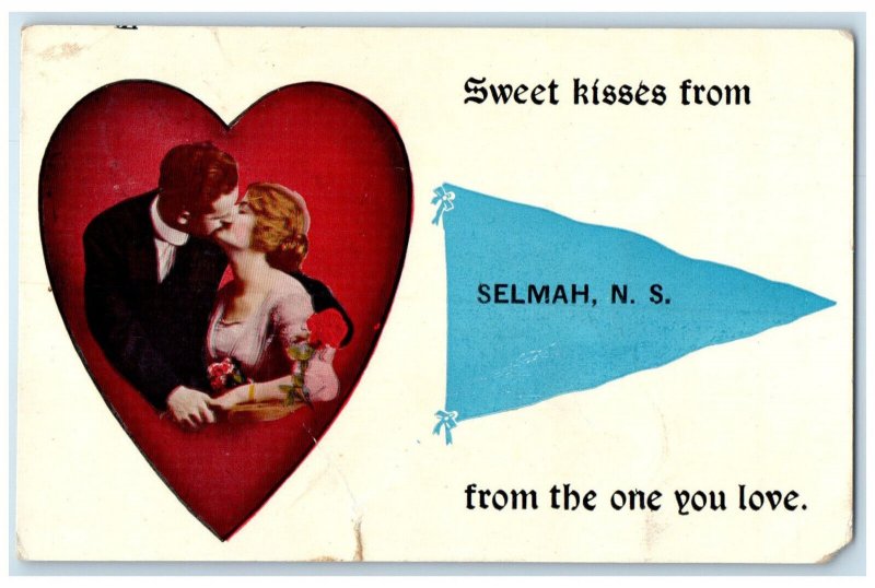 c1910 Pennant Message Sweet Kisses From Selmah Nova Scotia Canada Postcard