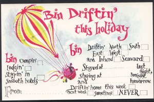 Greetings Postcard - Holiday Message Card - Balloon - Bin Drifting Away  1772