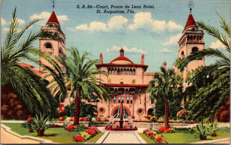 Vintage Florida Postcard - St. Augustine - Court, Ponce De Leon