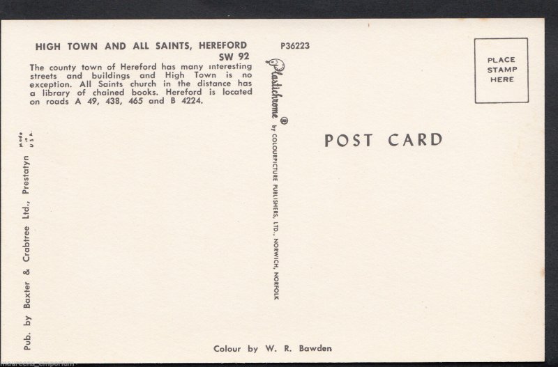 Herefordshire Postcard - Hereford High Town and All Saints  V105