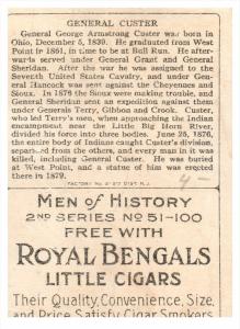 General  Custer Royal Bengals Little Cigars MEN OF HISTORY Card