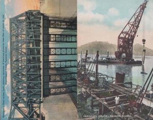 Hercules Crane + Emergency Dam Panama Canal America 2x Vintage Postcard s