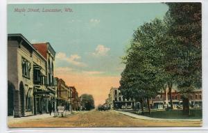 Maple Street Scene Lancaster Wisconsin 1910c postcard