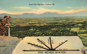 Vintage Postcard 1944 Rock City Gardens Lookout Mountains Seven States Georgia