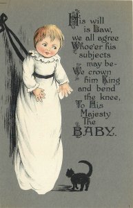 C-1910 His Majesty the baby Black Cat Saying BB London Postcard 25-1114